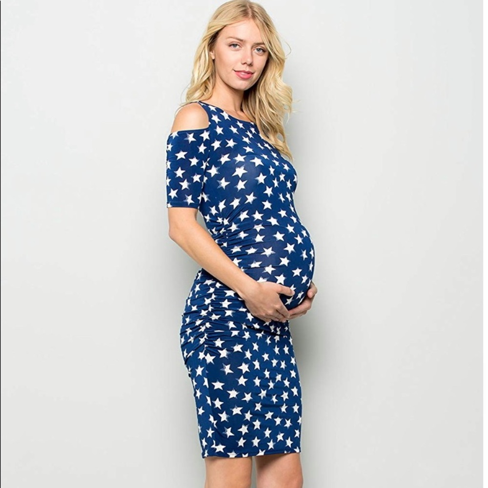 Cold shoulder blue star maternity dress
